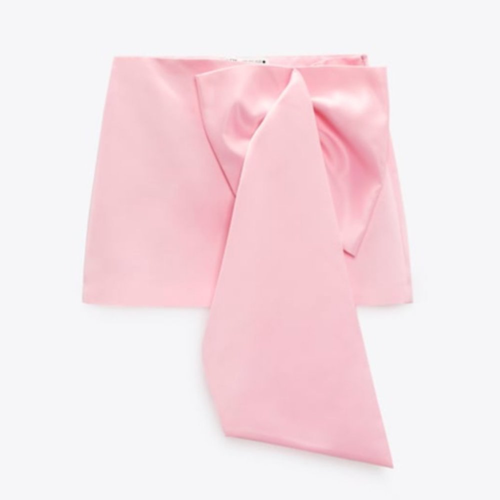 Zara Pink Satin Bow Mini Skirt (Size M, Limited Edition, Originally $70)